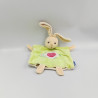 Doudou plat lapin vert beige blanc tortue KALOO