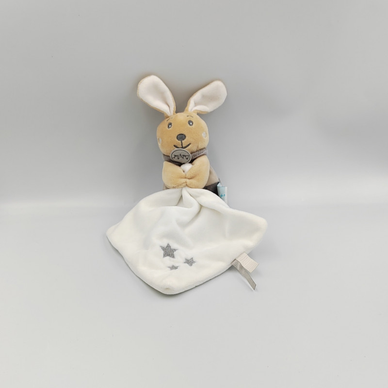Doudou lapin beige blanc gris Perlim mouchoir Baby nat
