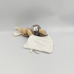 Doudou lapin beige blanc gris Perlim mouchoir Baby nat