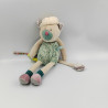 Doudou chat beige bleu fleurs Chamalo les Pachats MOULIN ROTY