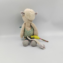 Doudou chat beige bleu fleurs Chamalo les Pachats MOULIN ROTY