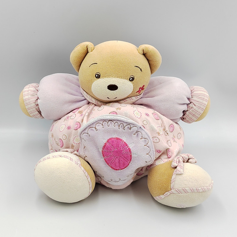 Doudou ours patapouf mauve rose fleurs Lilirose KALOO