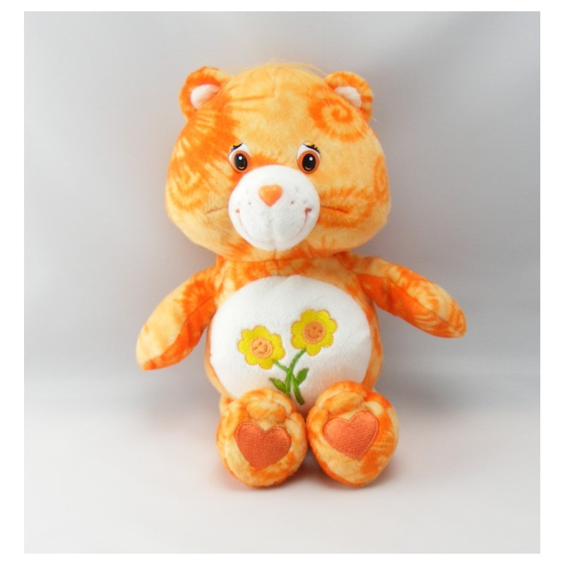 Peluche Bisounours orange clair Groscopain fleurs CARE BEARS