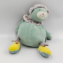 Doudou chat bleu gris vert souris les Pachats MOULIN ROTY
