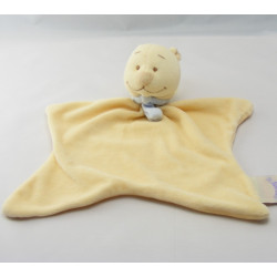 Doudou plat ours jaune foulard bleu abeille NOUKIE'S