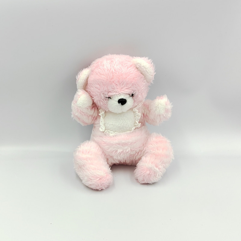 Ancienne peluche ours rose blanc rayé NOUNOURS