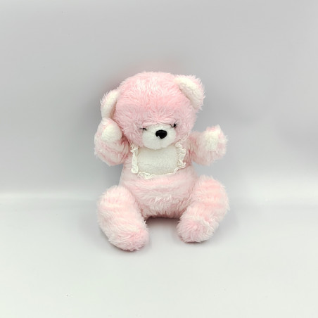 Ancienne peluche ours rose blanc rayé NOUNOURS