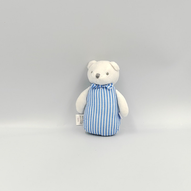 Mini Doudou ours blanc bleu rayé JACADI