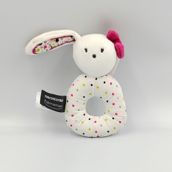 Doudou hochet lapin blanc rose vert pois ORCHESTRA PREMAMAN