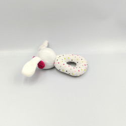 Doudou hochet lapin blanc rose vert pois ORCHESTRA PREMAMAN