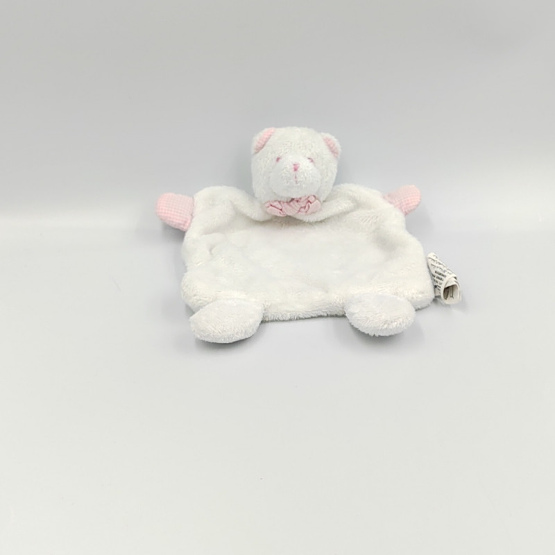 Doudou plat ours blanc vichy rose Toute Petite Jacadi Parfum JACADI