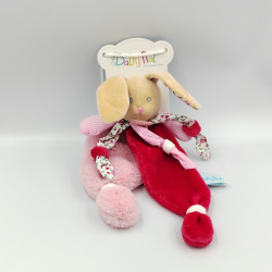 Doudou plat lapin Poupi rose framboise fleurs BABY NAT NEUF