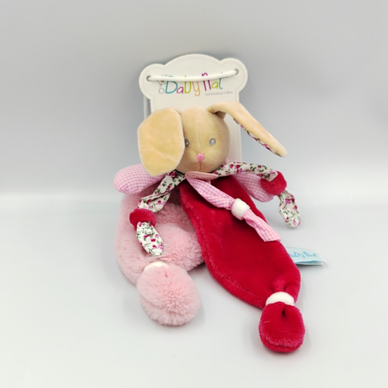 Baby Nat' - Doudou Lapin Plat - Lapin Poupi Rose - Imprimé Fleurs - Forme  Originale Facile à Attraper avec Nouettes & Grandes Oreilles - Idée Cadeau