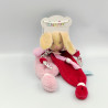 Doudou plat lapin Poupi rose framboise fleurs BABY NAT NEUF