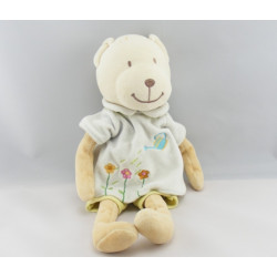 Doudou ours robe bleu vert arrosoir MOTS D'ENFANTS