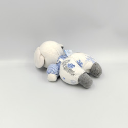 Doudou souris blanc bleu gris fleurs feuilles TARTINE ET CHOCOLAT