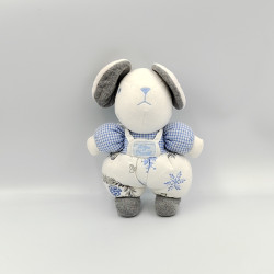 Doudou souris blanc bleu gris fleurs feuilles TARTINE ET CHOCOLAT
