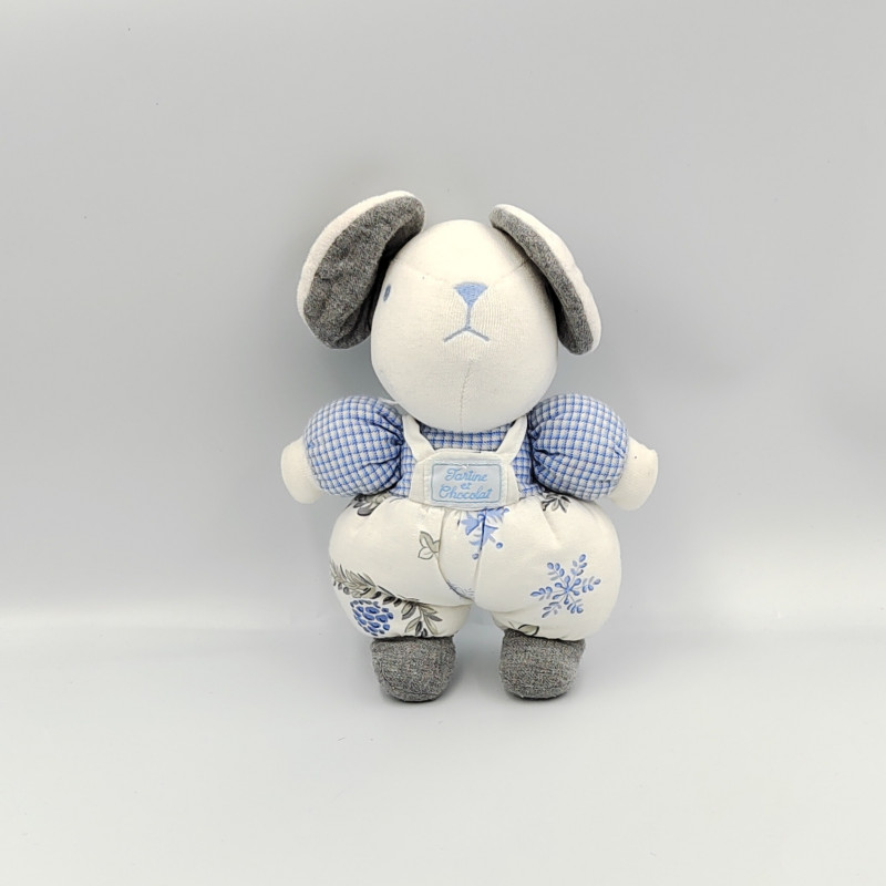 Doudou souris blanc bleu gris fleurs feuilles TARTINE ET CHOCOLAT