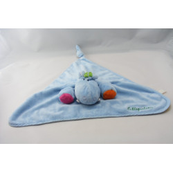 Doudou plat réversible bleu jaune souris éléphant LILLIPUTIENS