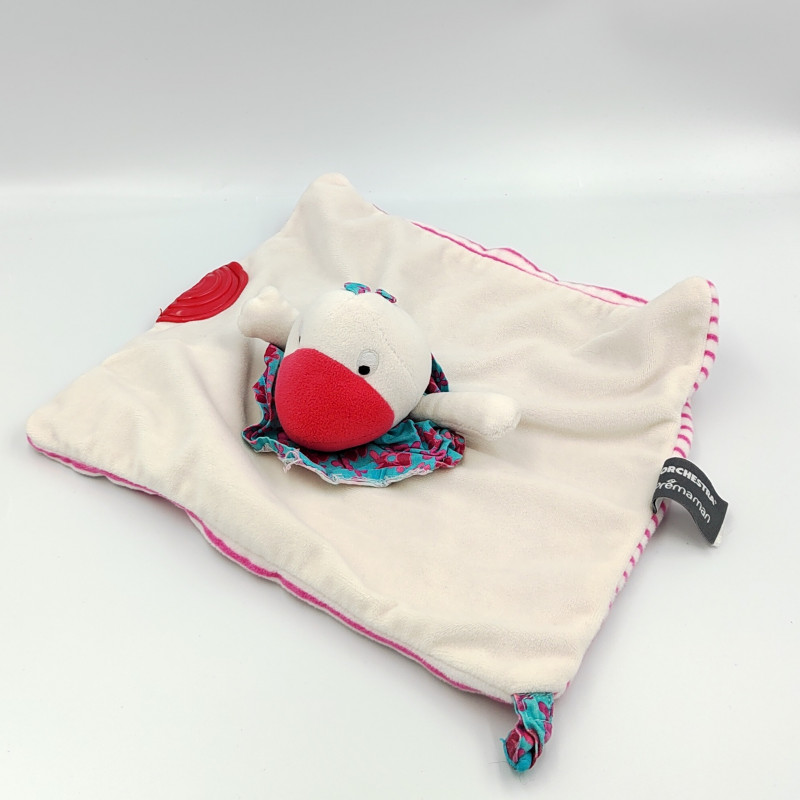 Doudou plat canard blanc rouge bleu rose rayé fleurs ORCHESTRA PREMAMAN