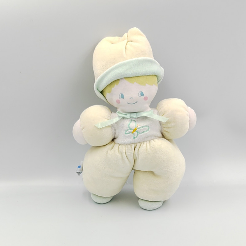 Doudou poupée lutin jaune bleu Sucre d'Orge