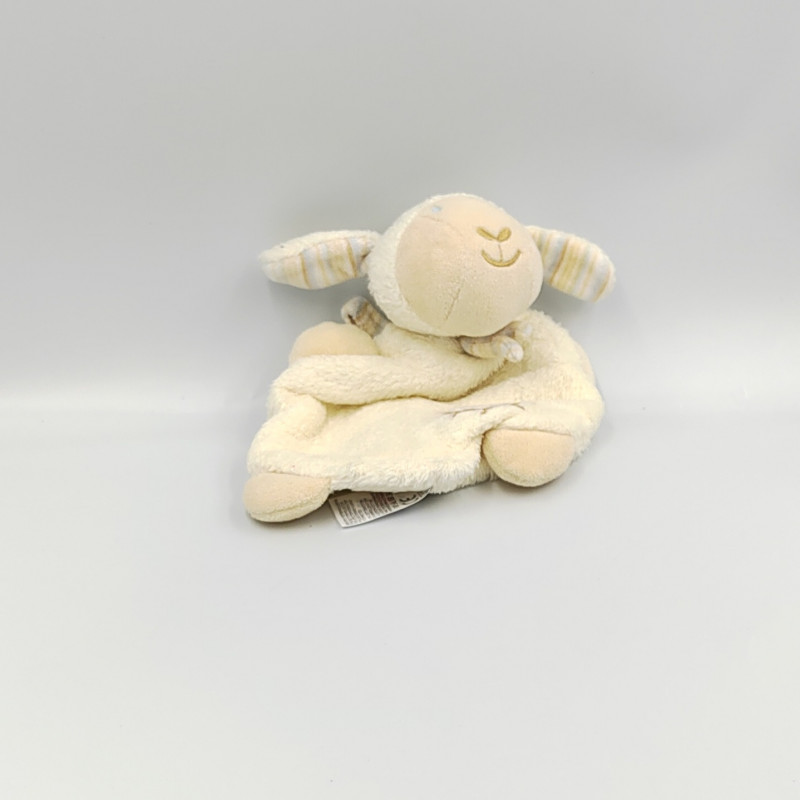 Doudou plat mouton blanc beige bleu rayé soleil BABY CLUB