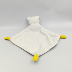 Doudou plat ours blanc noir jaune rayé cape Mon Copain MOTS D'ENFANTS