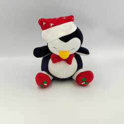Doudou pingouin bleu blanc rouge Noël IDEAL PROMOTION