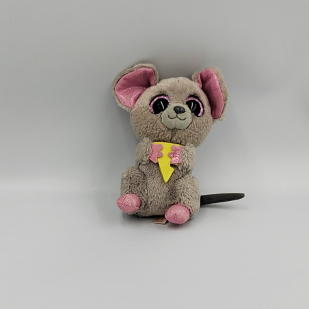 Doudou peluche souris grise rose fromage Squeaker TY