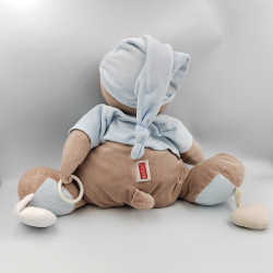 Grand doudou ours marron bleu miroir hochet NATTOU