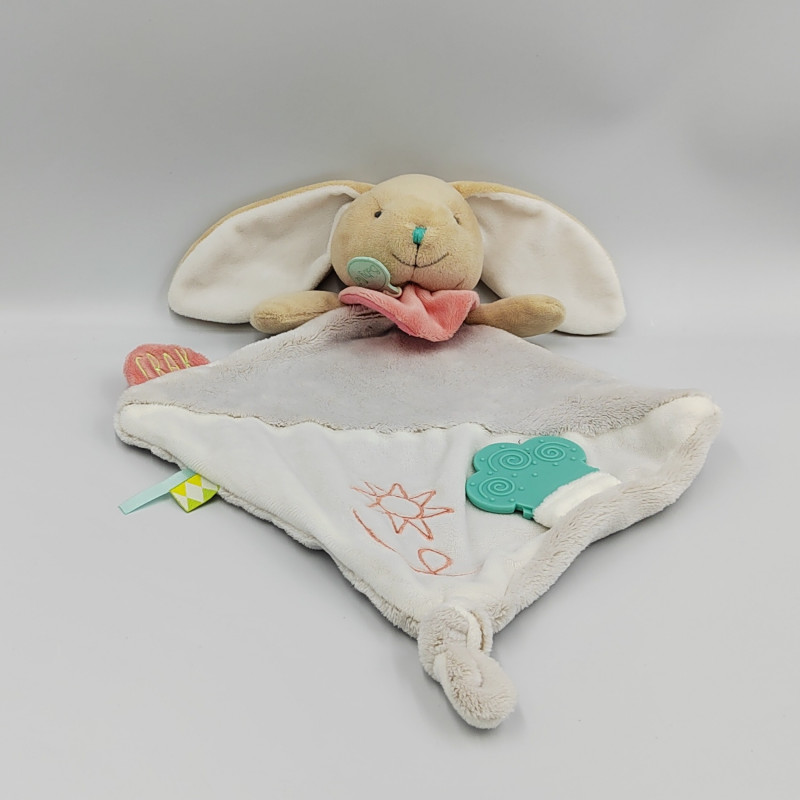 Doudou plat lapin blanc beige rose bleu BABY NAT
