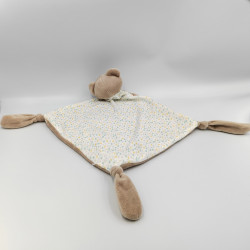 Doudou plat ours beige marron blanc bleu jaune CARRE BLANC