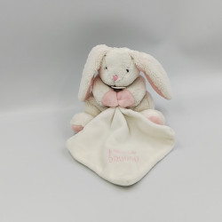 Doudou et compagnie lapin blanc rose mouchoir J'aime mon doudou
