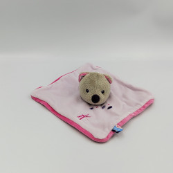 Doudou plat carré ours rose violet SUCRE D'ORGE