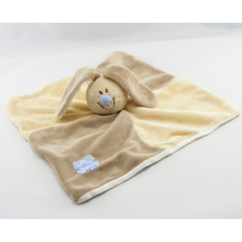 Doudou plat lapin beige nez bleu Bloupi JOLLYBABY