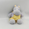 Doudou hippopotame bleu mauve salopette jaune JOLLYBABY