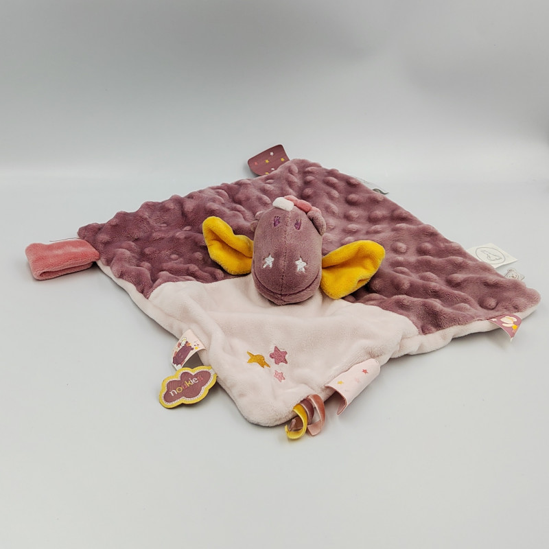 Doudou plat carré dragon rose bordeaux orange Lucie et Victoria NOUKIE'S