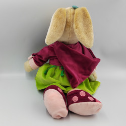 Grand doudou peluche lapin rose bordeaux vert sweat capuche SIGIKID