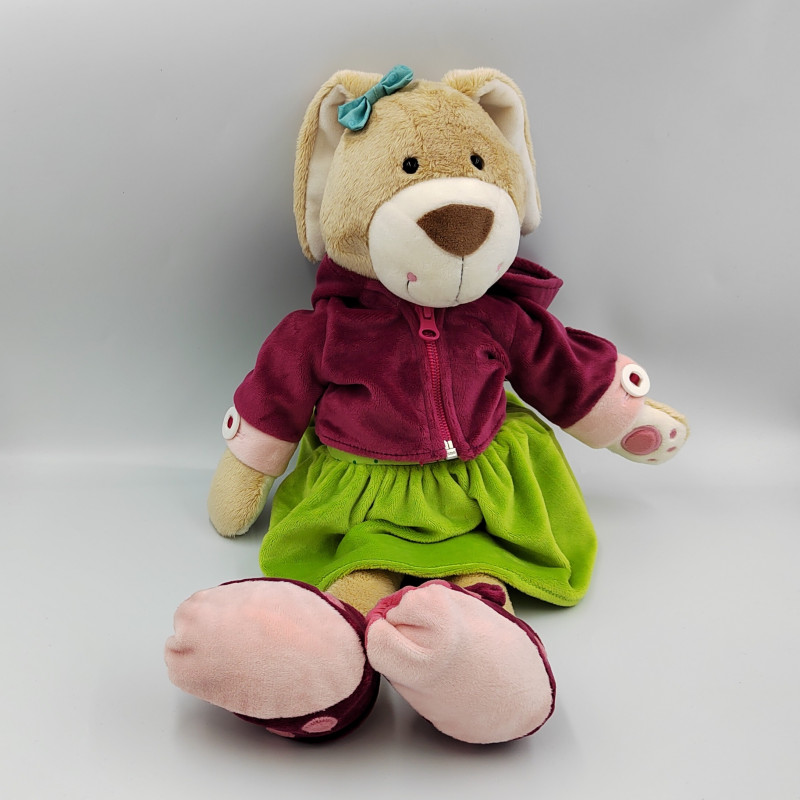 Grand doudou peluche lapin rose bordeaux vert sweat capuche SIGIKID