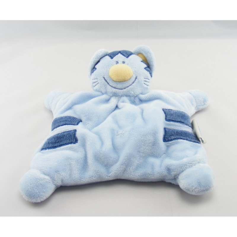 Doudou plat marionnette Pattou chat bleu avec poisson NATTOU
