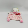 Doudou plat chat blanc rose rouge vert fleurs MOTS D'ENFANTS