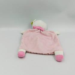 Doudou plat chat blanc rose rouge vert fleurs MOTS D'ENFANTS