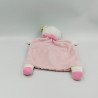 Doudou plat chat blanc rose rouge vert fleurs MOTS D'ENFANTS