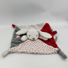 Doudou plat lapin blanc gris rouge rayé étoiles OBAIBI