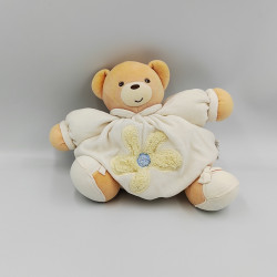 Doudou ours boule patapouf blanc fleur écru bleu KALOO