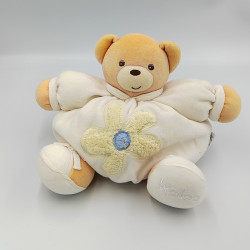 Doudou ours boule patapouf blanc fleur écru bleu KALOO