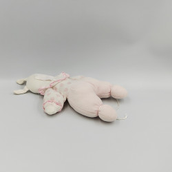 Ancien doudou lapin rose blanc coeurs FANFOUN