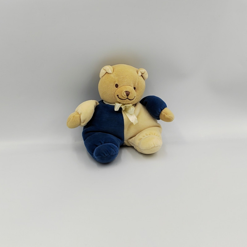 Doudou ours arlequin beige bleu blanc NOUKIE'S