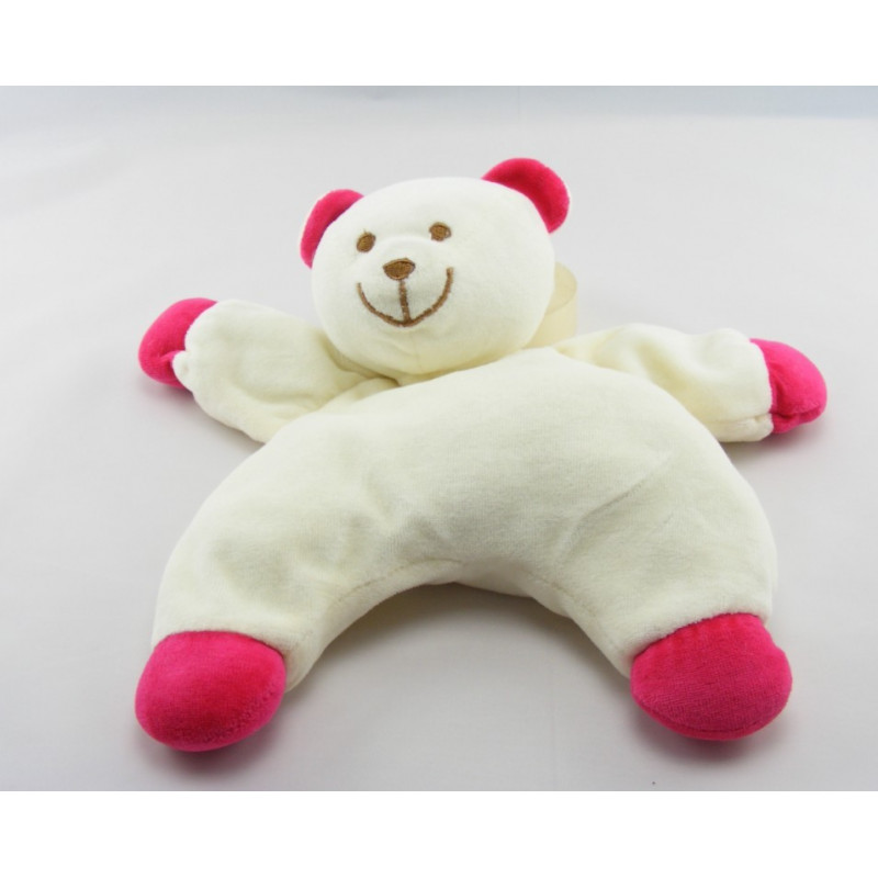 Doudou semi plat ours blanc rose AUCHAN