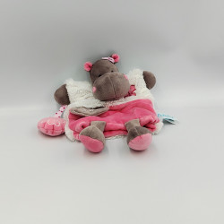 Doudou marionnette Hippopotame marron blanc rose Zoé Douillettes BABY NAT